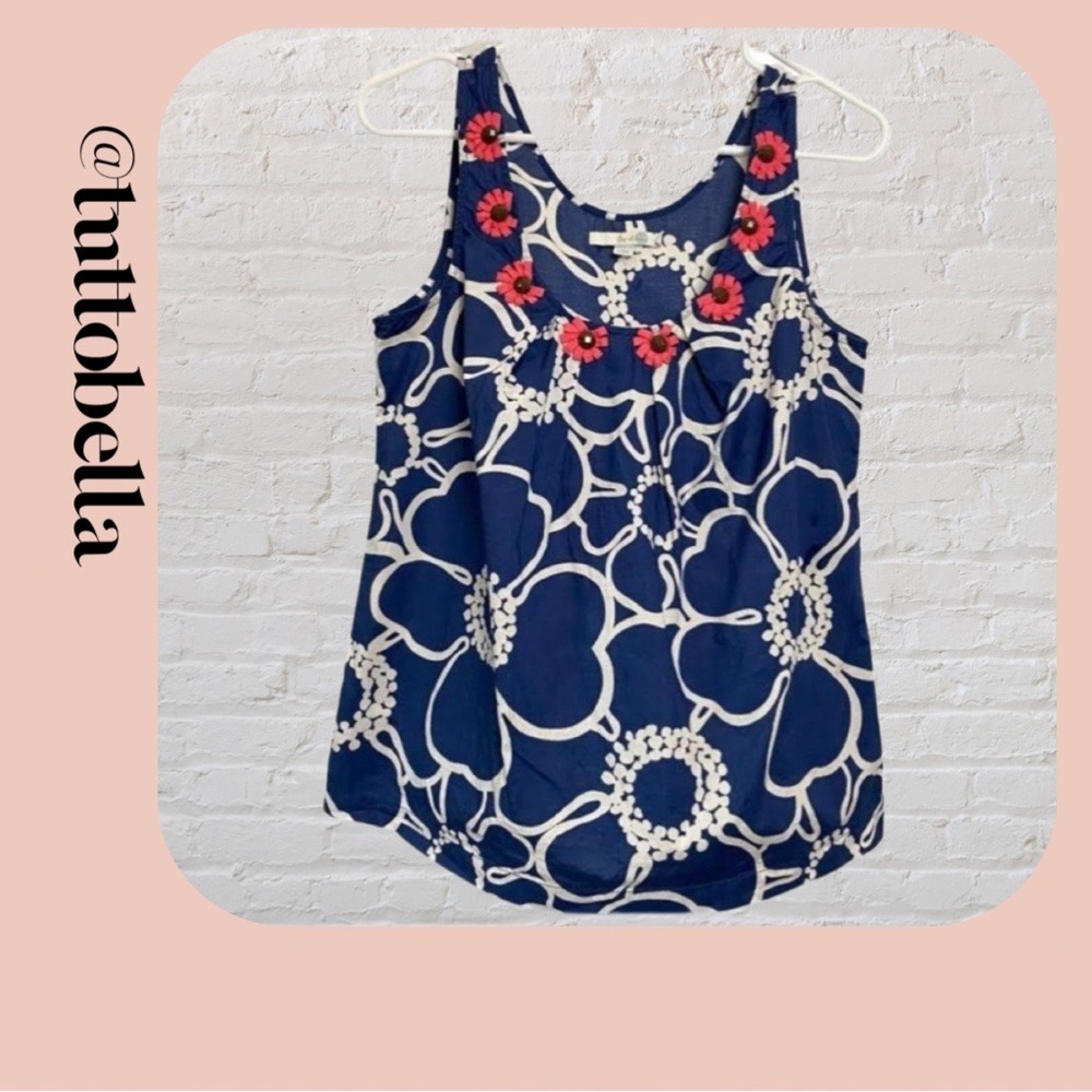 Boden Blue & White Floral Scoop Neck Tank Size 6